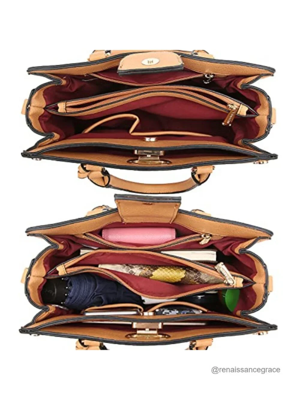 Vegan Leather Satchel Handbag with Top Handle and Detachable Clutch